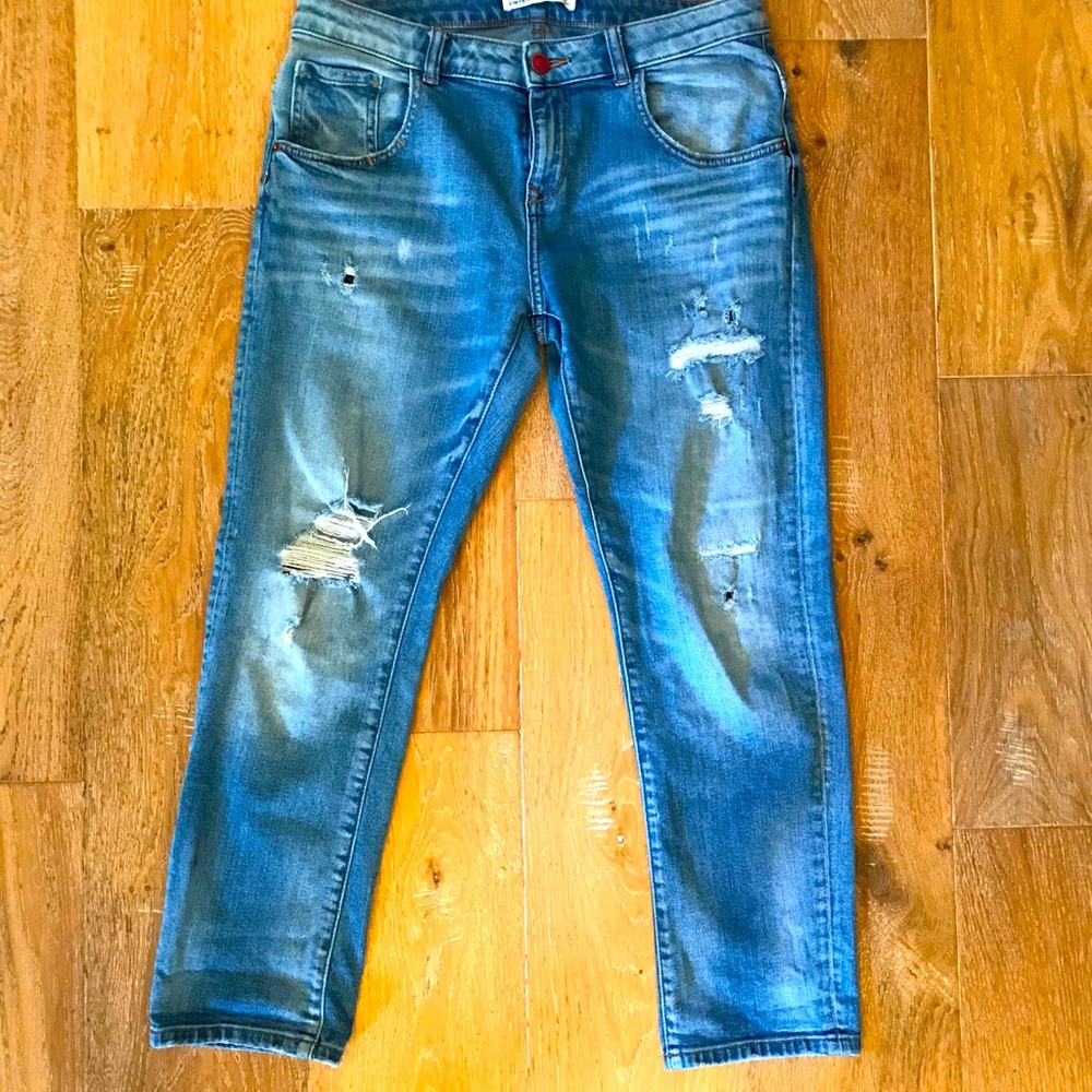 Zara Mid Rise Distressed Jeans